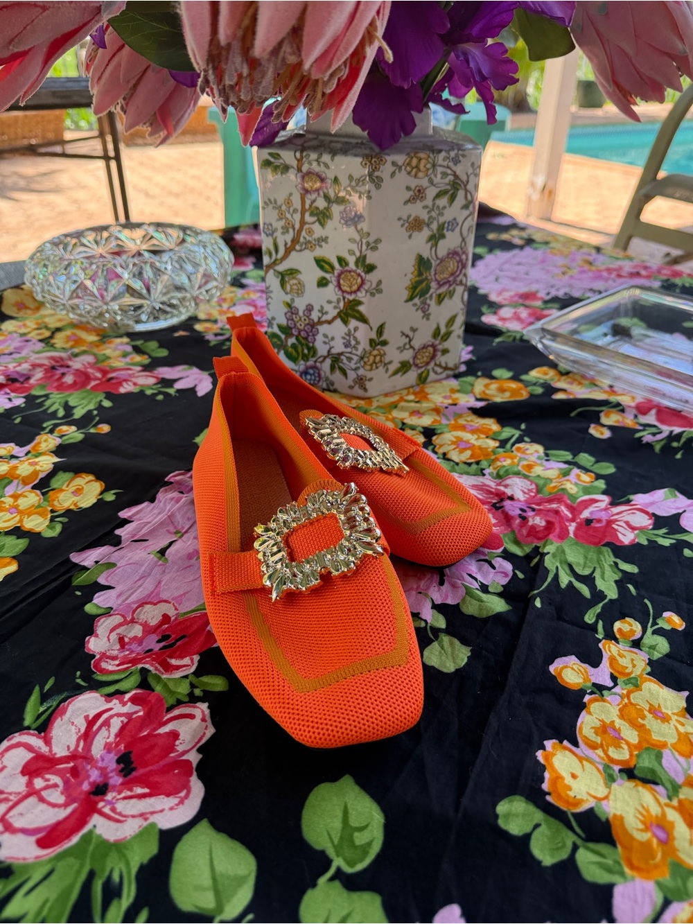 Women's Orange Embellished Slip-On Flats